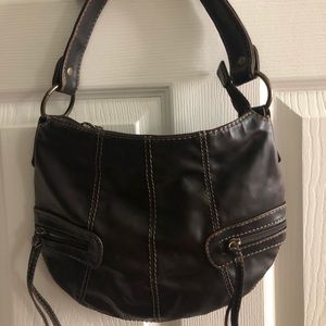 Dark brown top zip small handbag